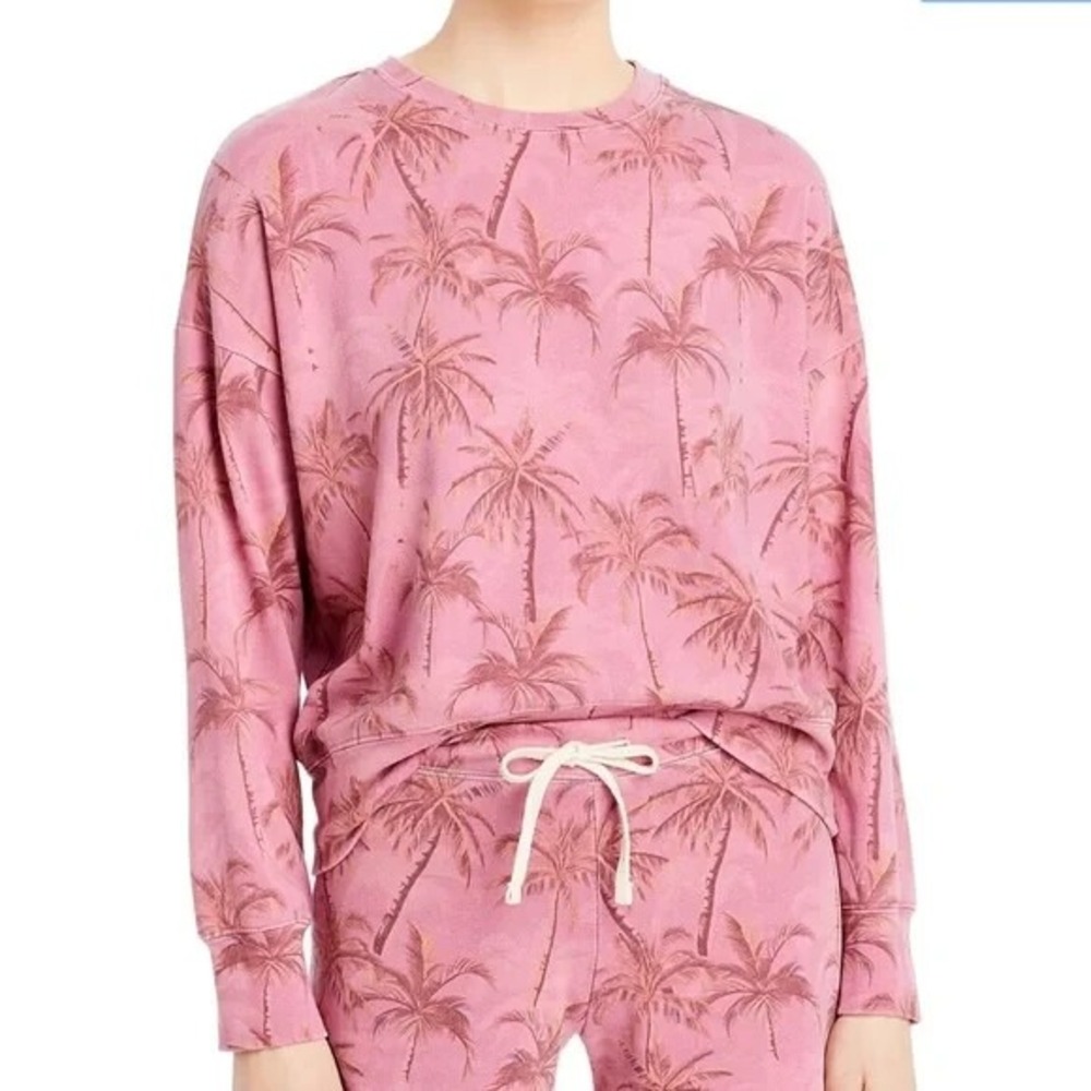 SUNDRY Women Large Pink Palm Tree Print Sweatshirt Comfy Loungewear Tropical